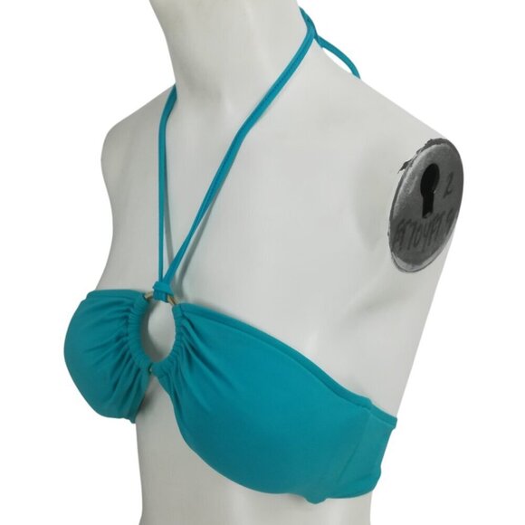 Milly Cabana Halter Bandeau Bikini Top Size 8 Padded Blue Silver Swimsuit - Picture 5 of 12